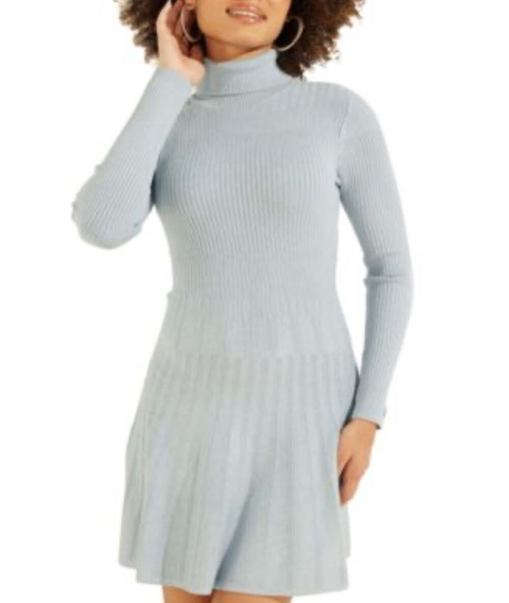 Guess Amelia Turtleneck Sweater Dress Women’s Small Blue Fit Flare Ribbed Knit